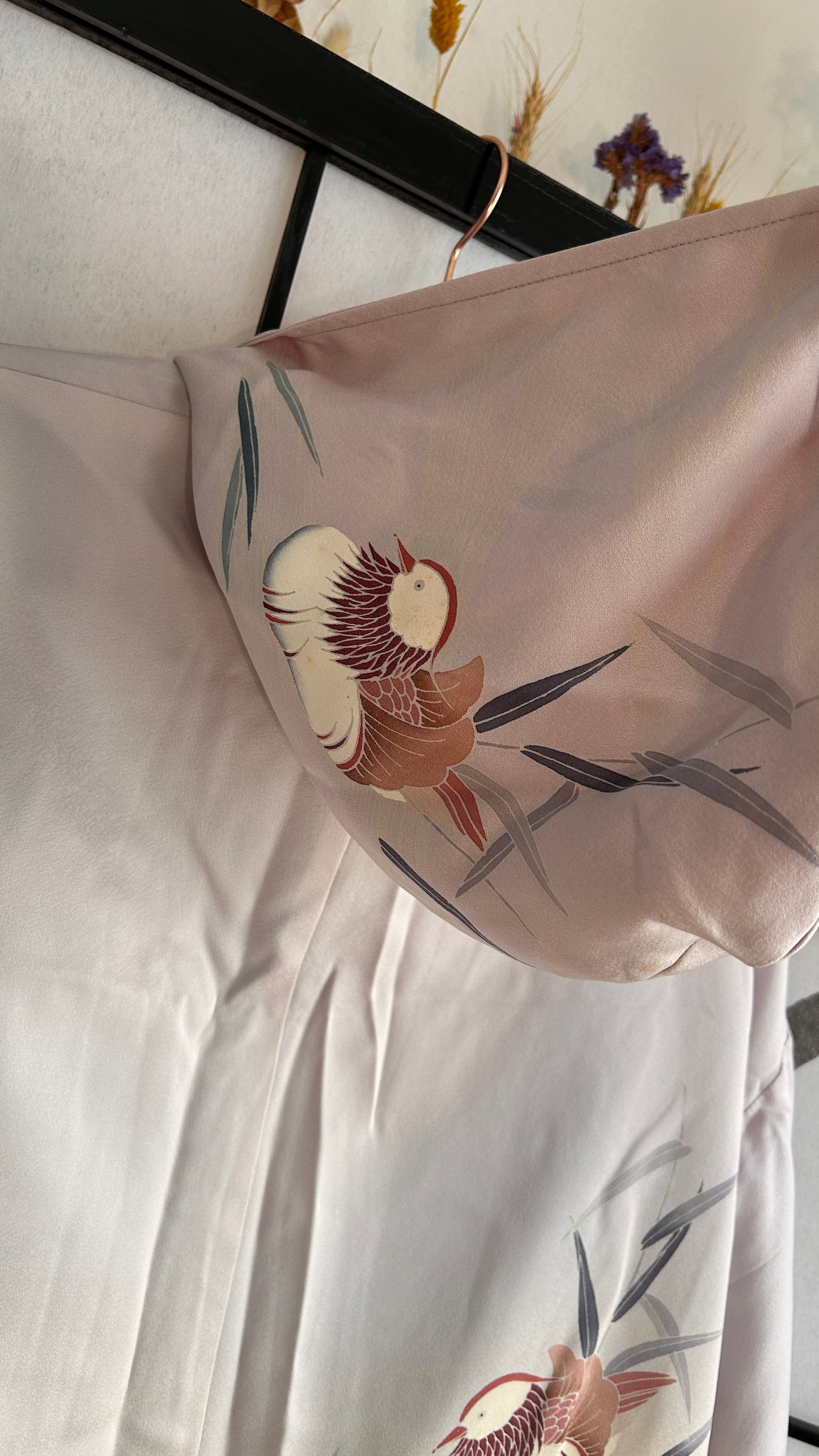 Upcycled Kimono Regular Hoodie with Zipper Light Lavender hand Painted