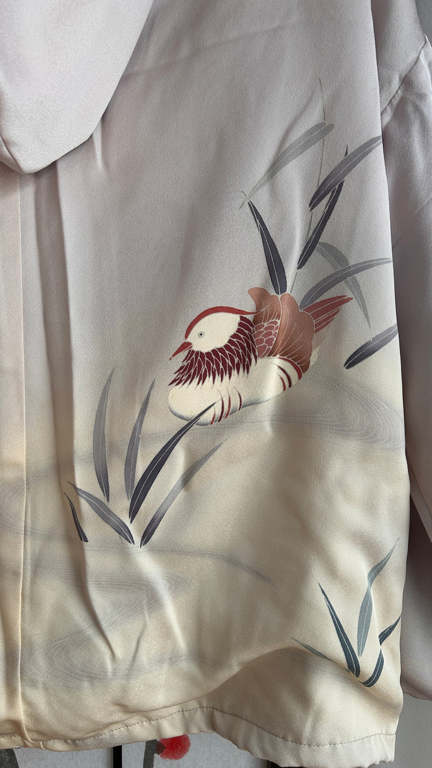 Upcycled Kimono Regular Hoodie with Zipper Light Lavender hand Painted