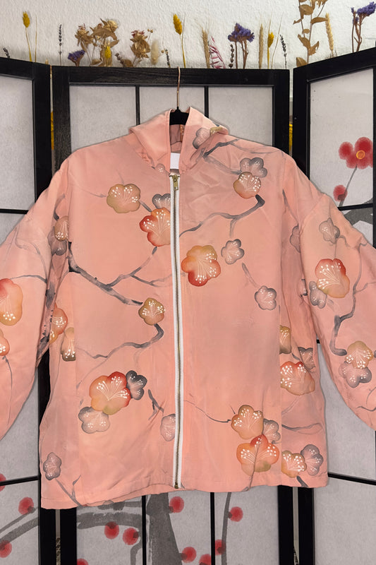 Upcycled Kimono Hoodie with Zipper Pink