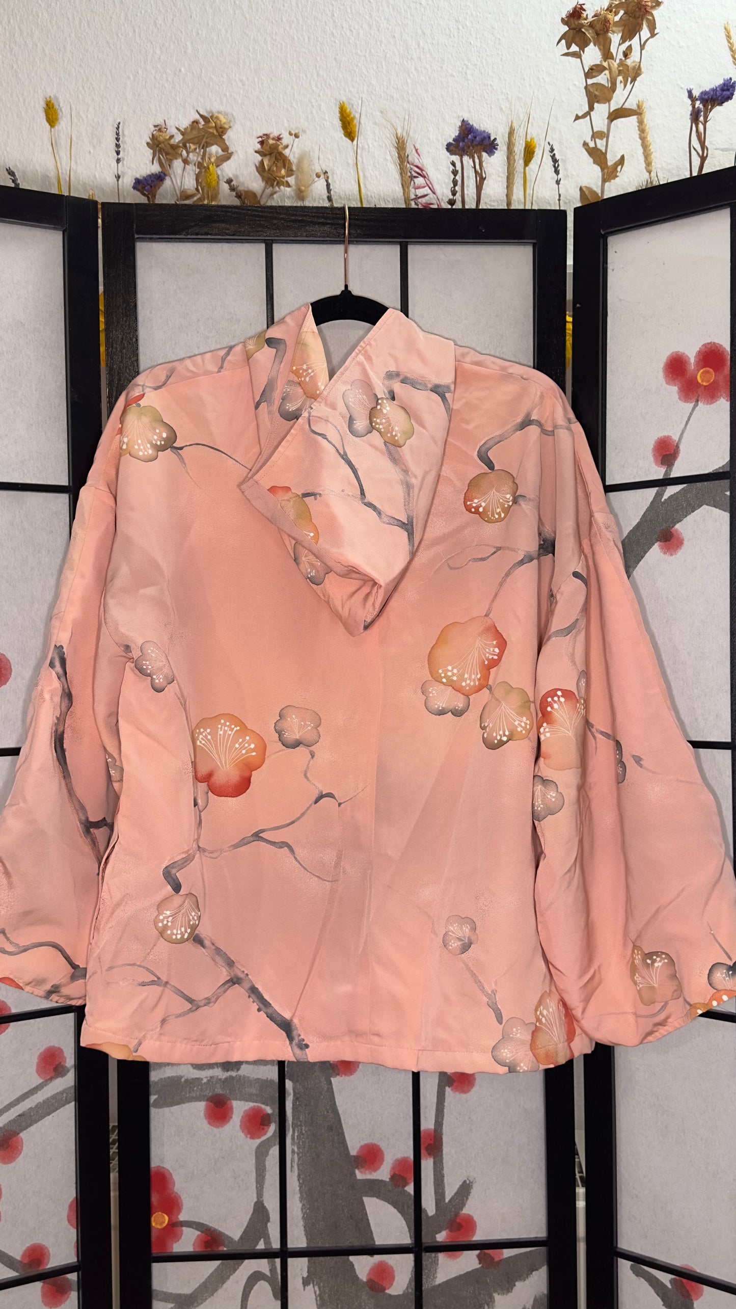 Upcycled Kimono Hoodie with Zipper Pink