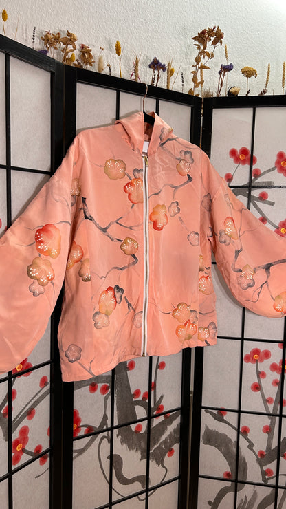 Upcycled Kimono Hoodie with Zipper Pink