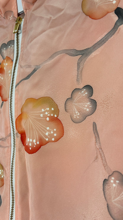 Upcycled Kimono Hoodie with Zipper Pink