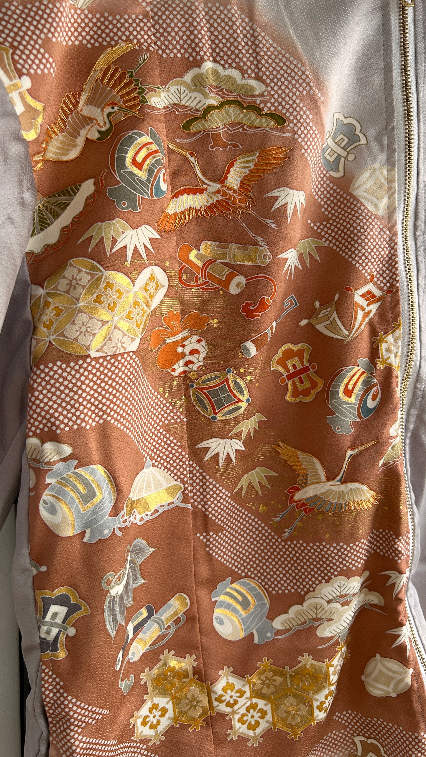 Upcycled Kimono Regular Hoodie with Zipper Lavender hand Painted