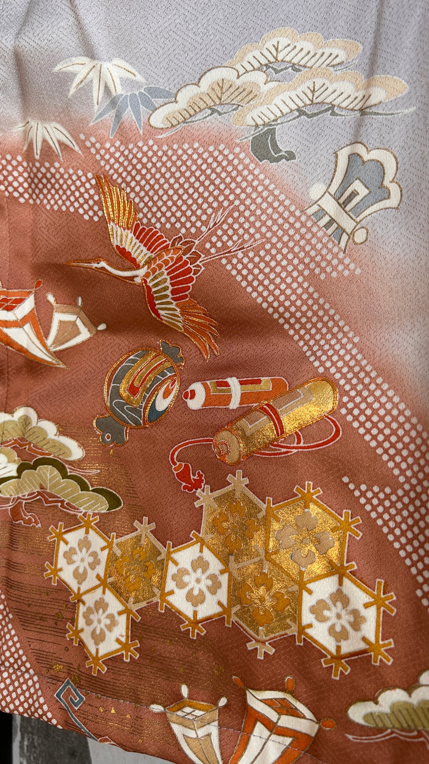 Upcycled Kimono Regular Hoodie with Zipper Lavender hand Painted