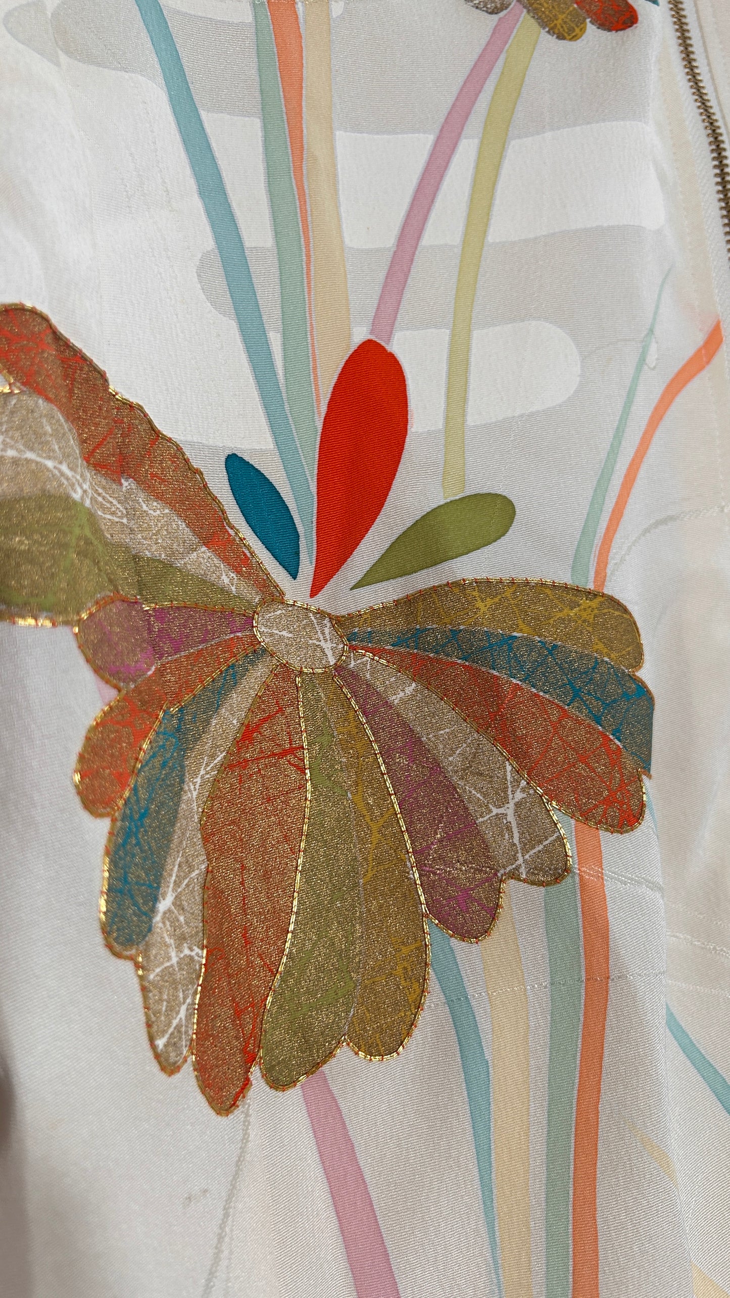 Upcycled Kimono Hoodie with Zipper Cream