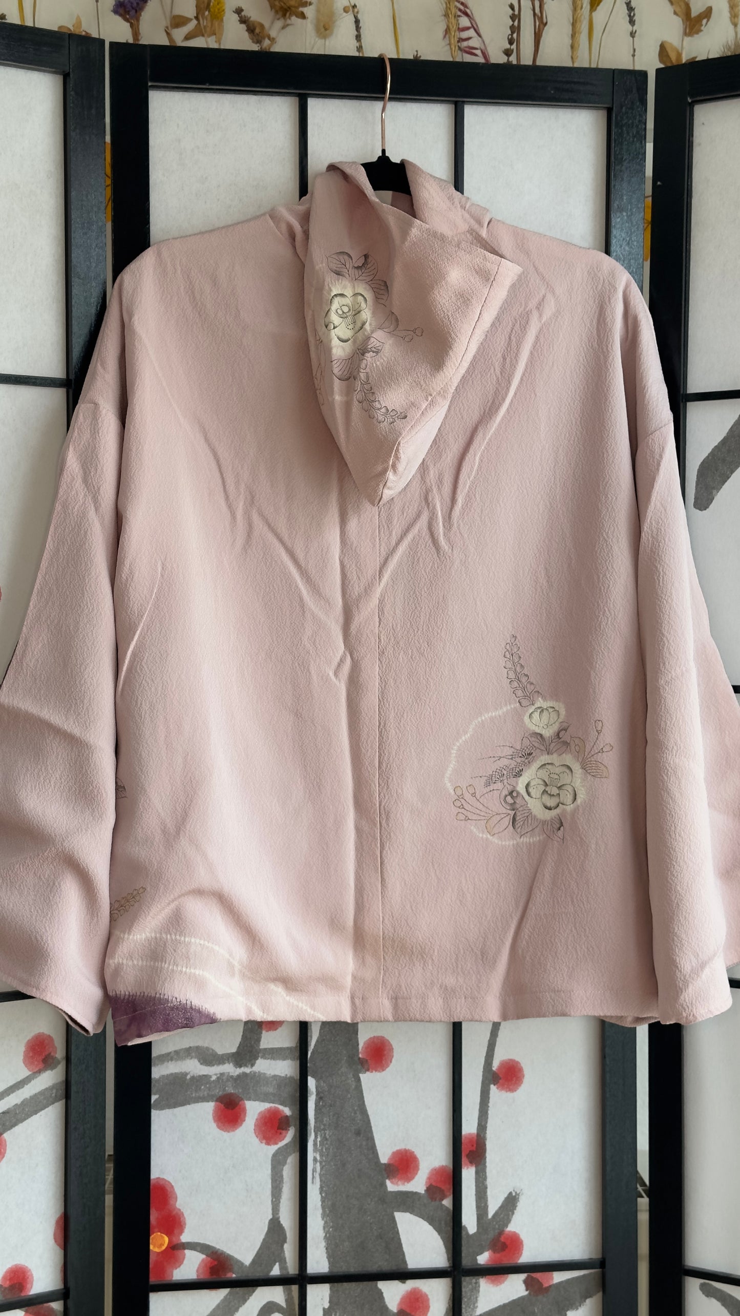 Upcycled Kimono Regular Hoodie with Zipper Light Lavender hand Painted