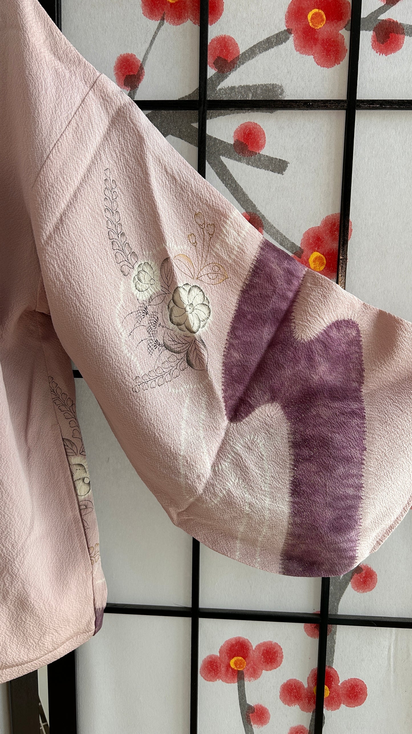 Upcycled Kimono Regular Hoodie with Zipper Light Lavender hand Painted