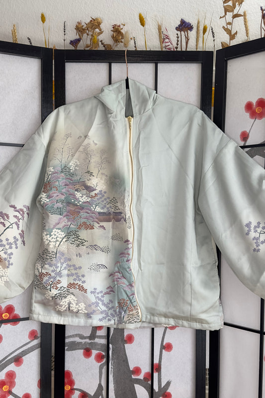 Upcycled Kimono Hoodie with Zipper Light blue