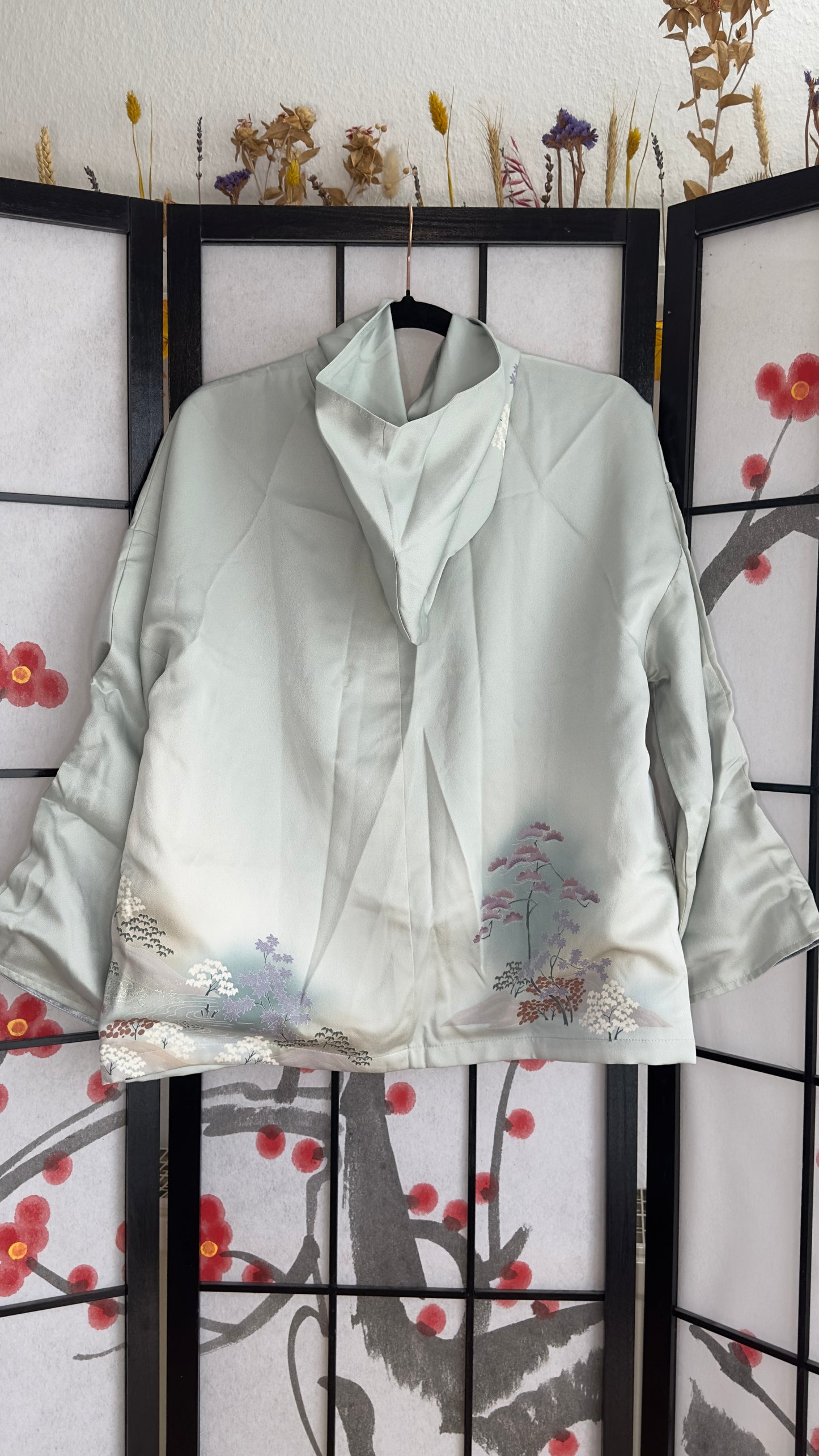 Upcycled Kimono Hoodie with Zipper Light blue