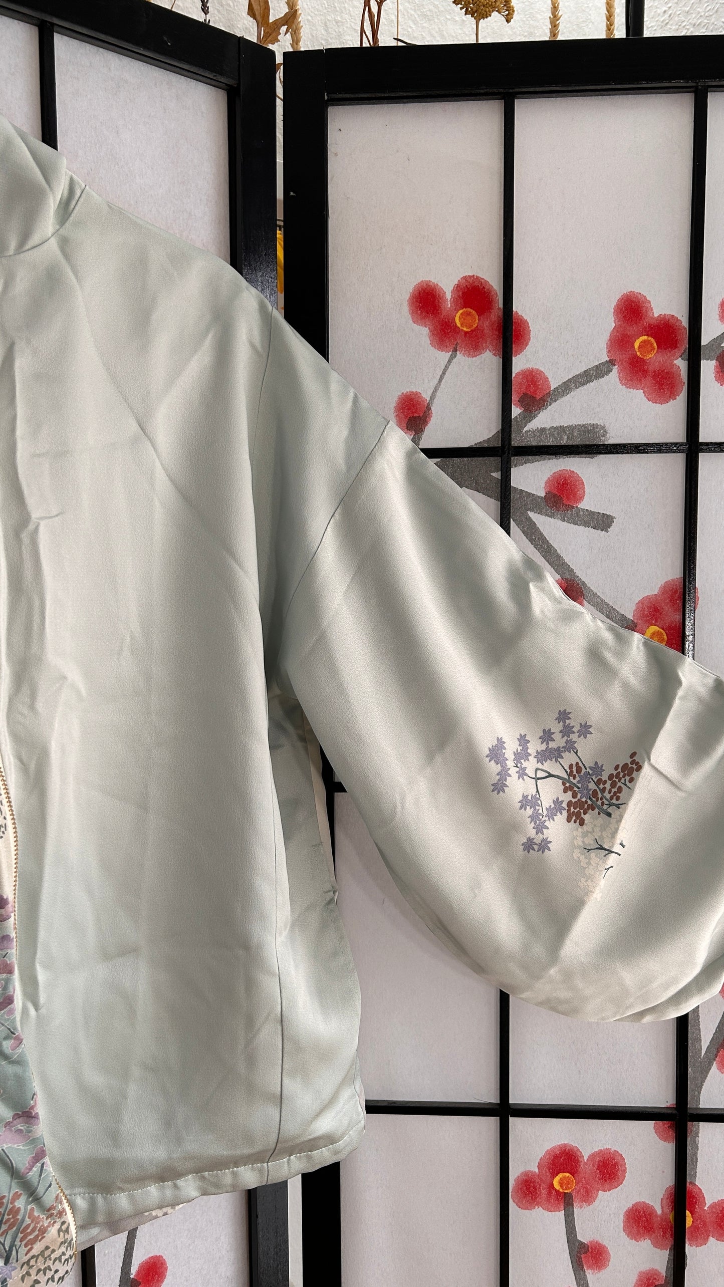 Upcycled Kimono Hoodie with Zipper Light blue