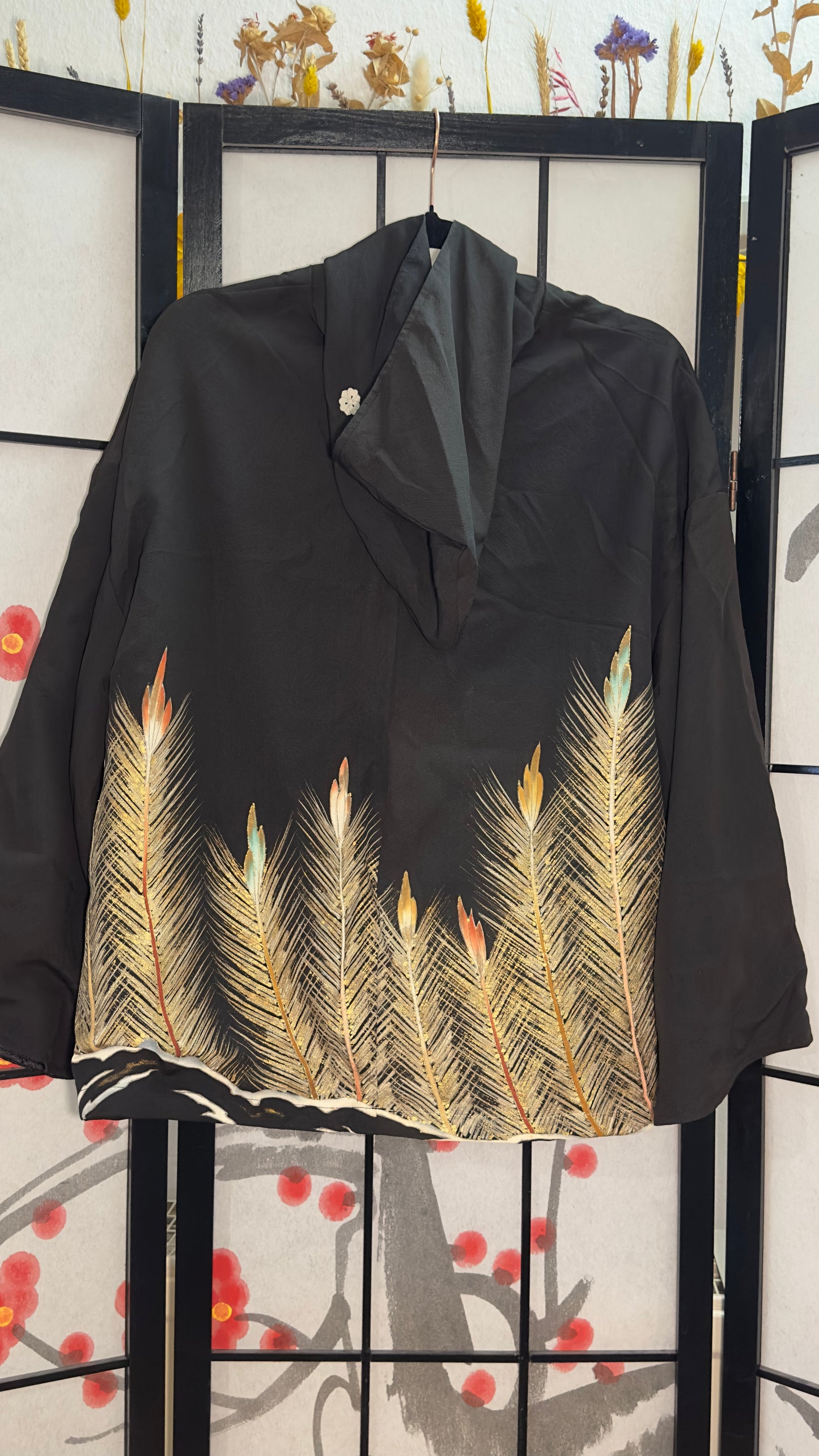 Upcycled Kimono Hoodie with Zipper Black