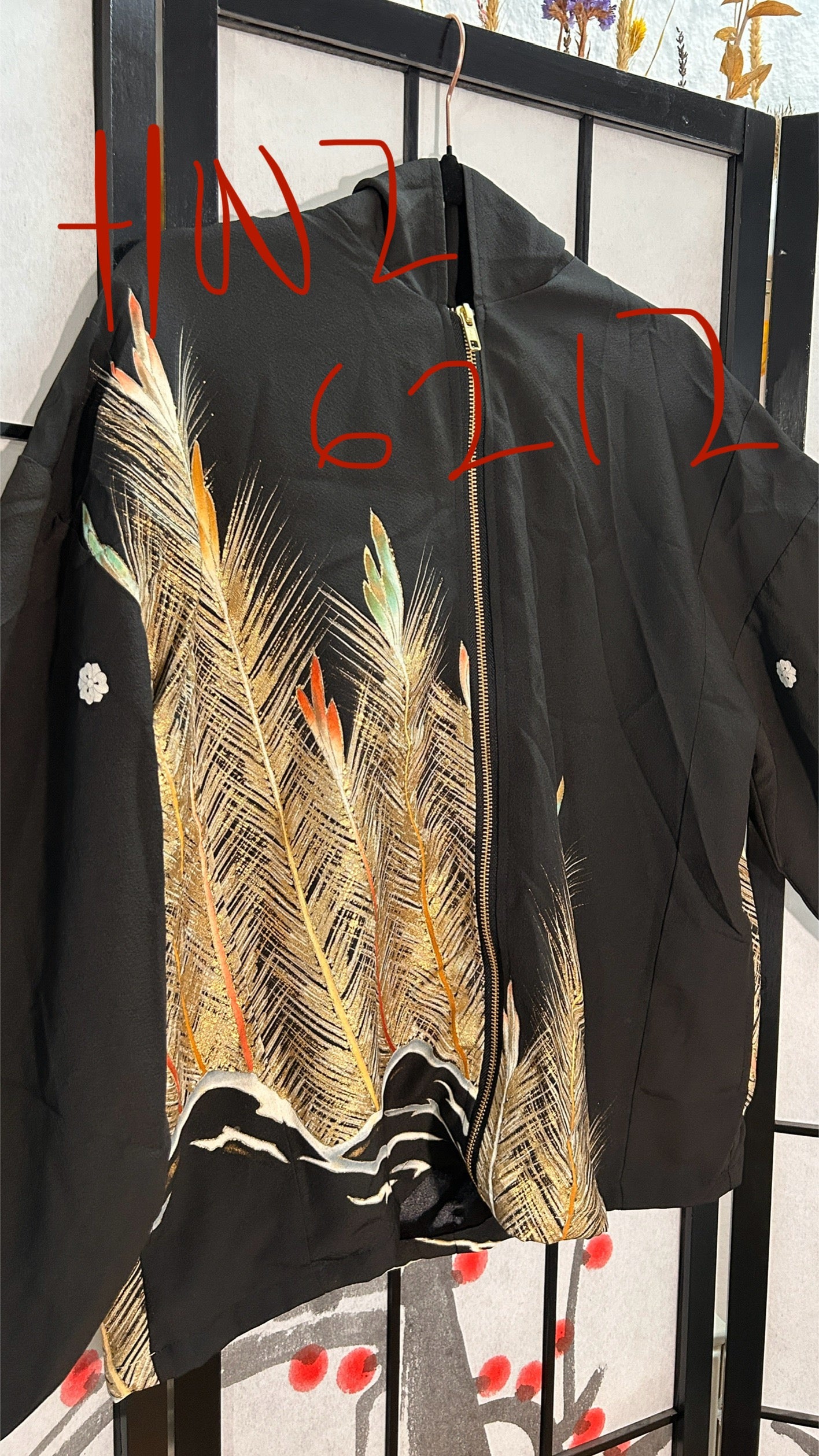 Upcycled Kimono Hoodie with Zipper Black