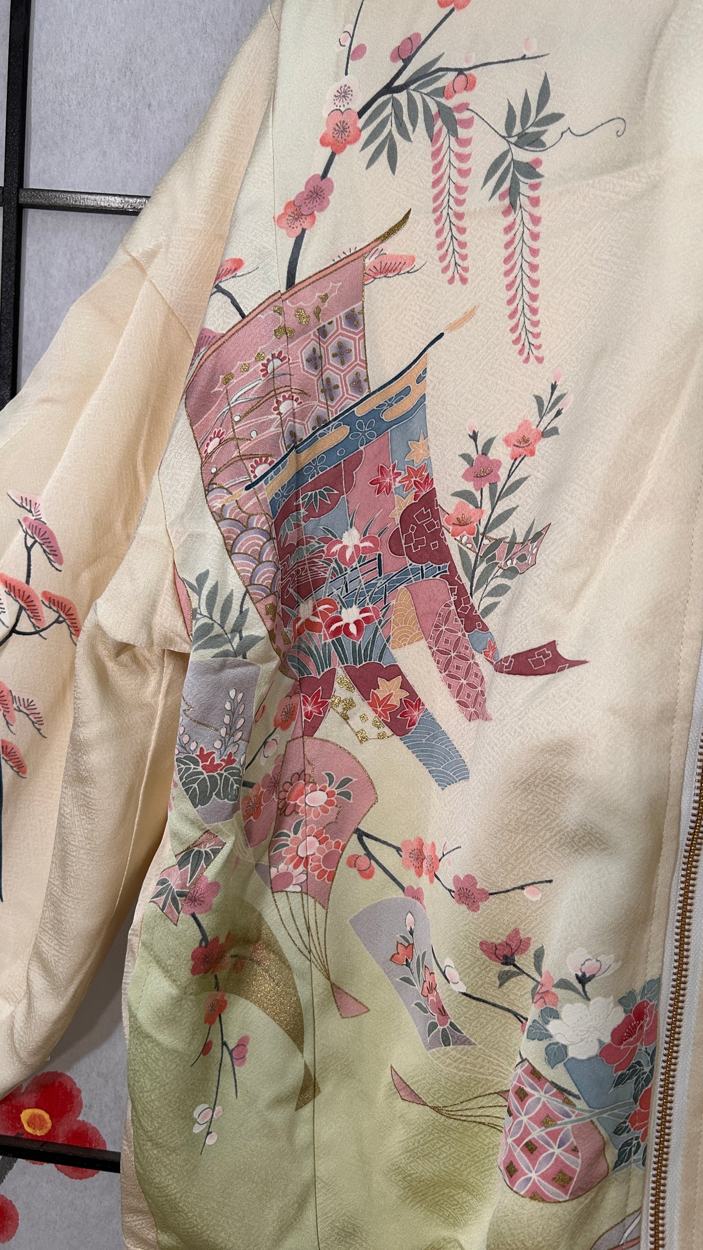 Upcycled Kimono Hoodie with Zipper Cream