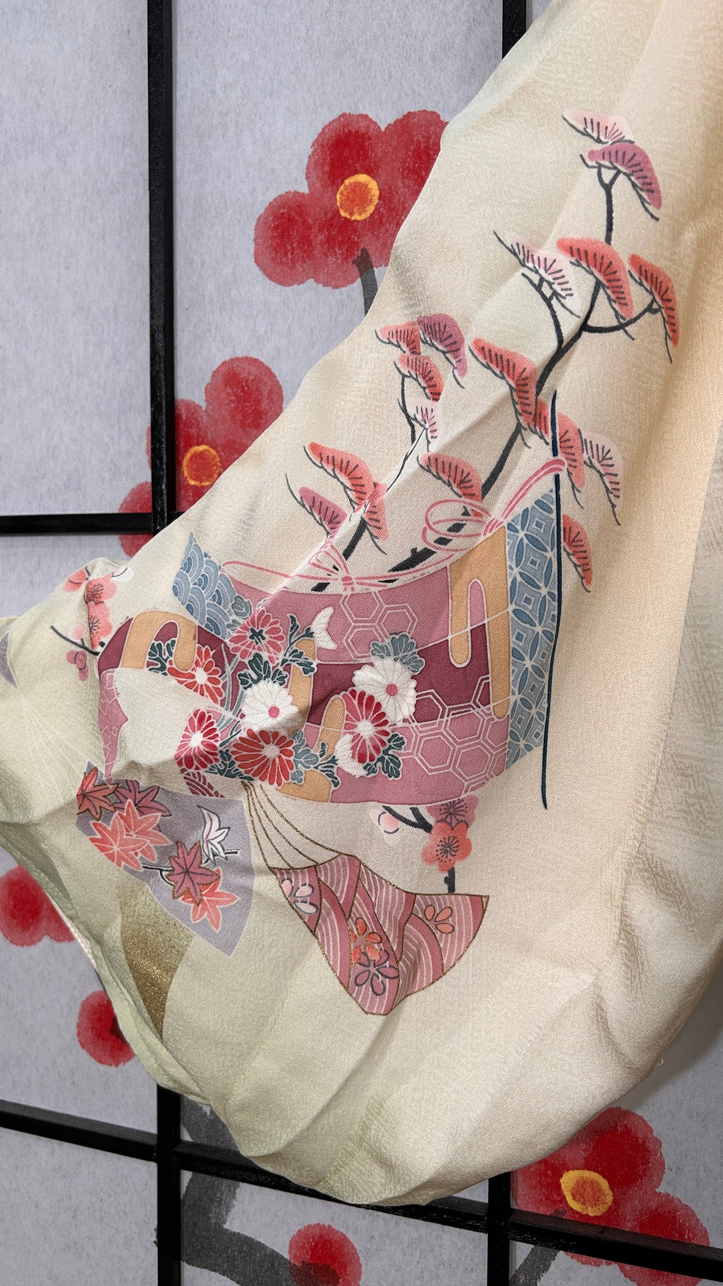 Upcycled Kimono Hoodie with Zipper Cream