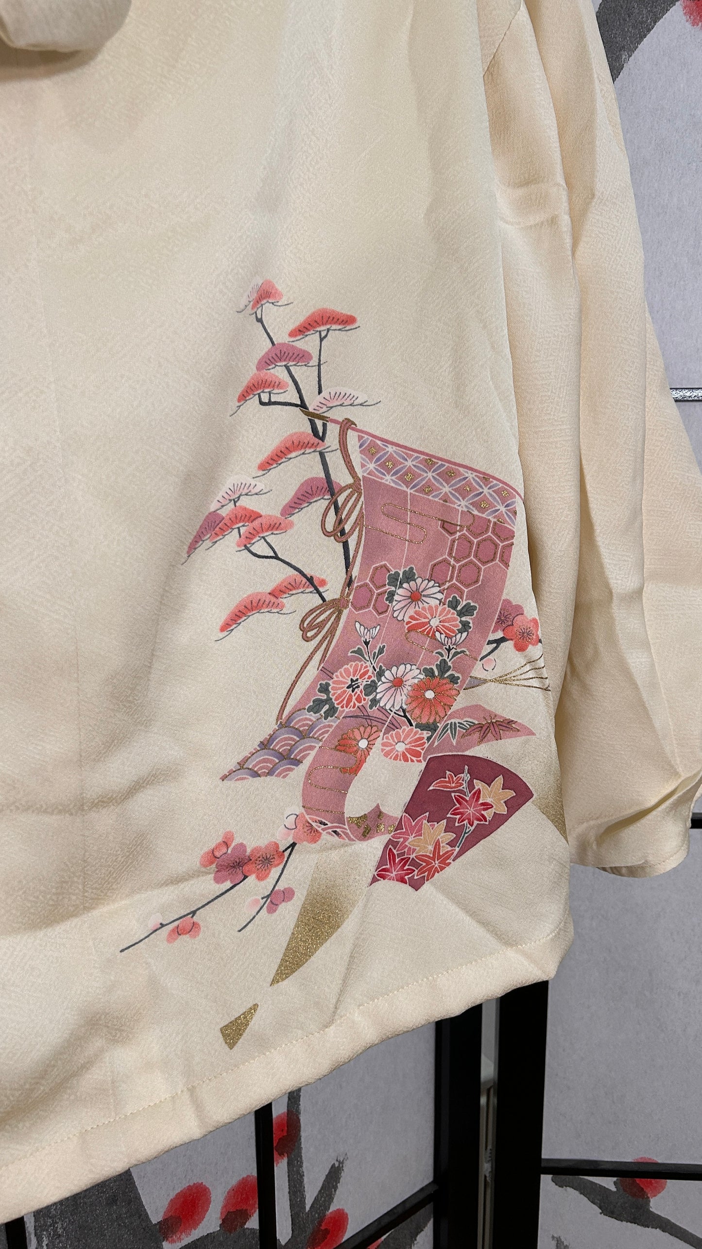 Upcycled Kimono Hoodie with Zipper Cream