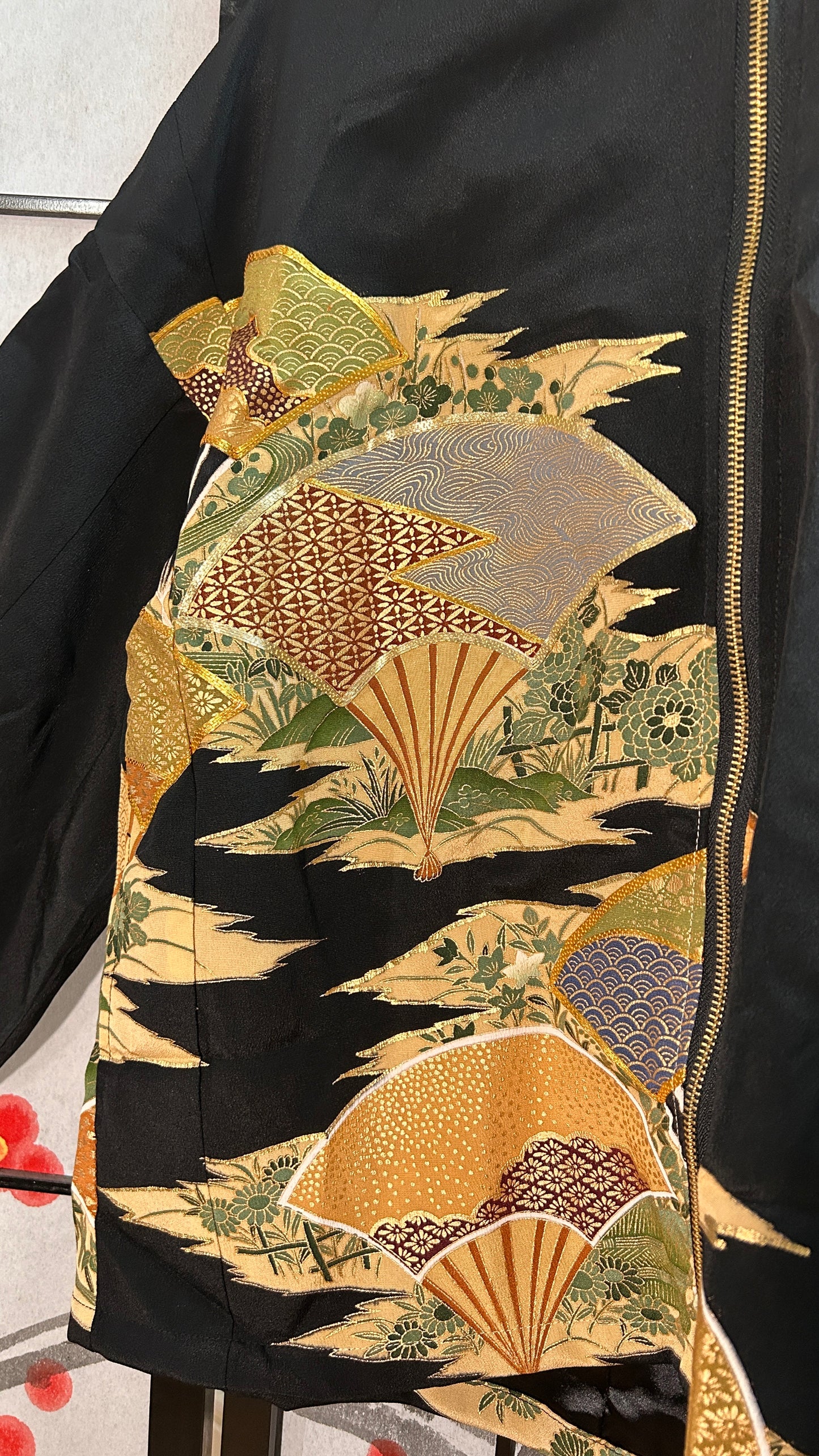 Upcycled Kimono Hoodie with Zipper Black