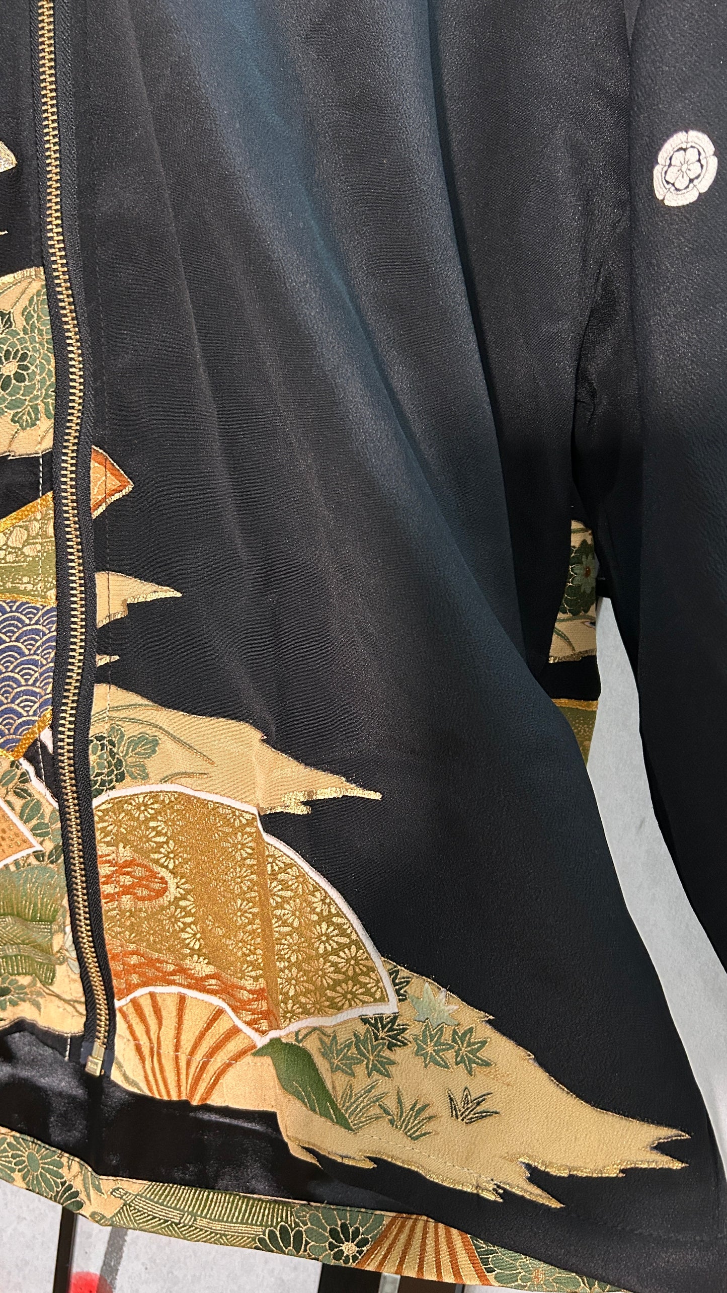 Upcycled Kimono Hoodie with Zipper Black