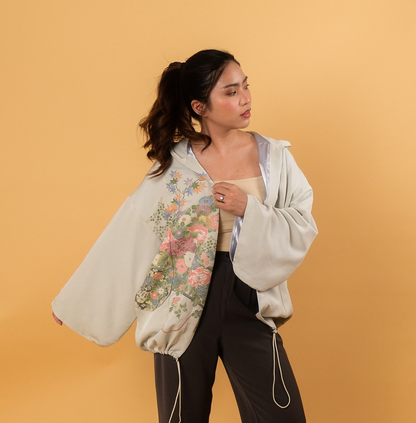 Upcycled Kimono Regular Hoodie Black