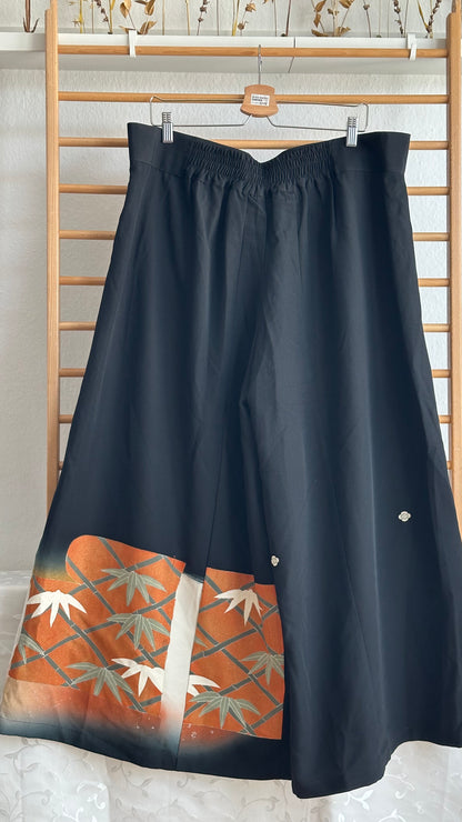 Palazzo Pants Upcycled Kimono Black Autumn gold painted