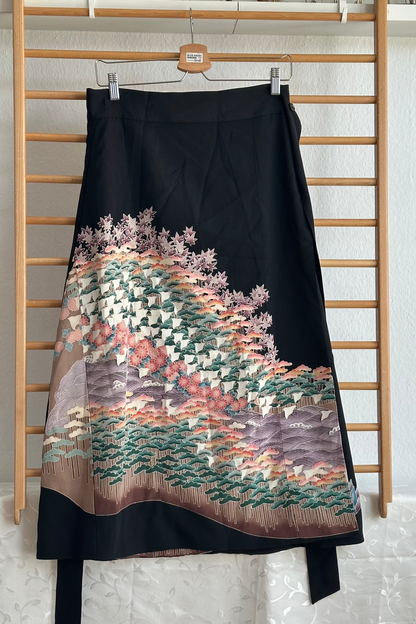 Wrap Skirt Upcycled Kimono Black