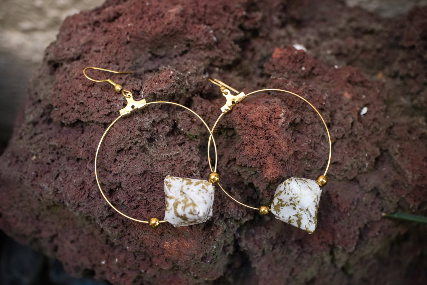 Sonobe Origami White Creole Earrings