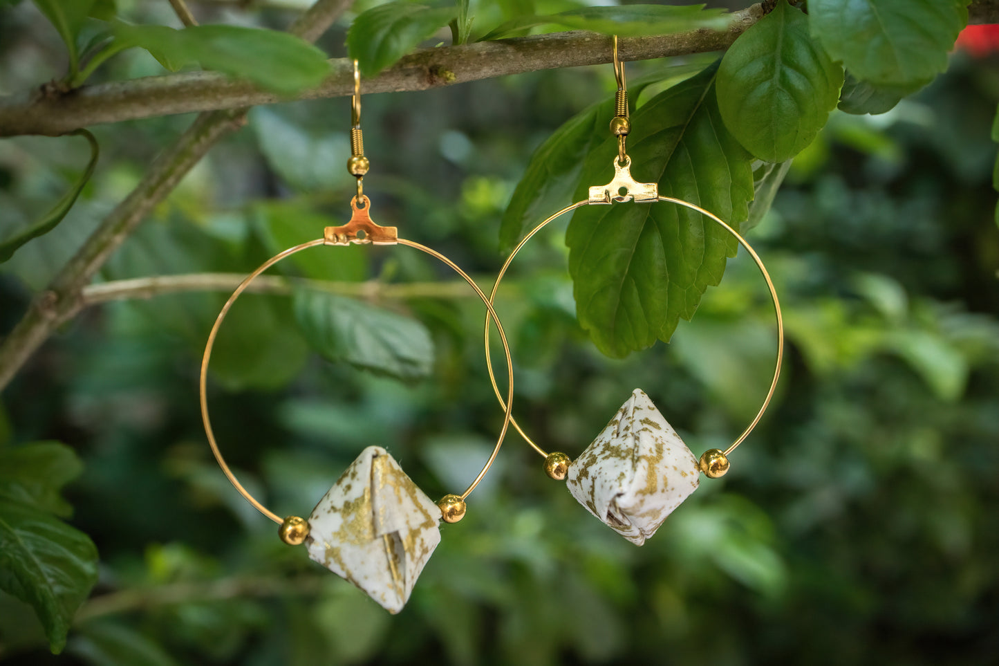 Sonobe Origami White Creole Earrings