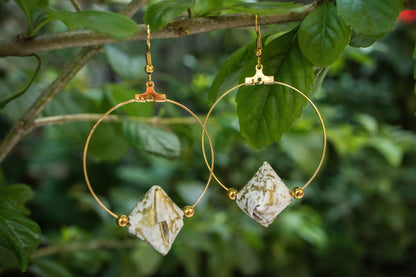 Sonobe Origami White Creole Earrings