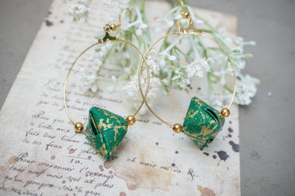 Sonobe Origami Green Creole Earrings