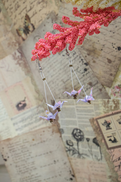 Double mini Crane Origami Earrings