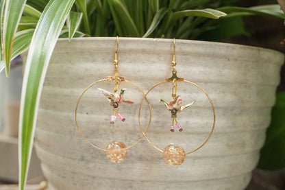 Crane Origami in Creole Earrings
