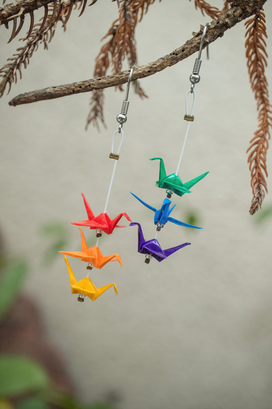 Rainbow Mini Crane LGBTQ Origami Earrings