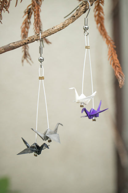 Asexual Mini Crane LGBTQ Origami Earrings – detail view | Leverras Art