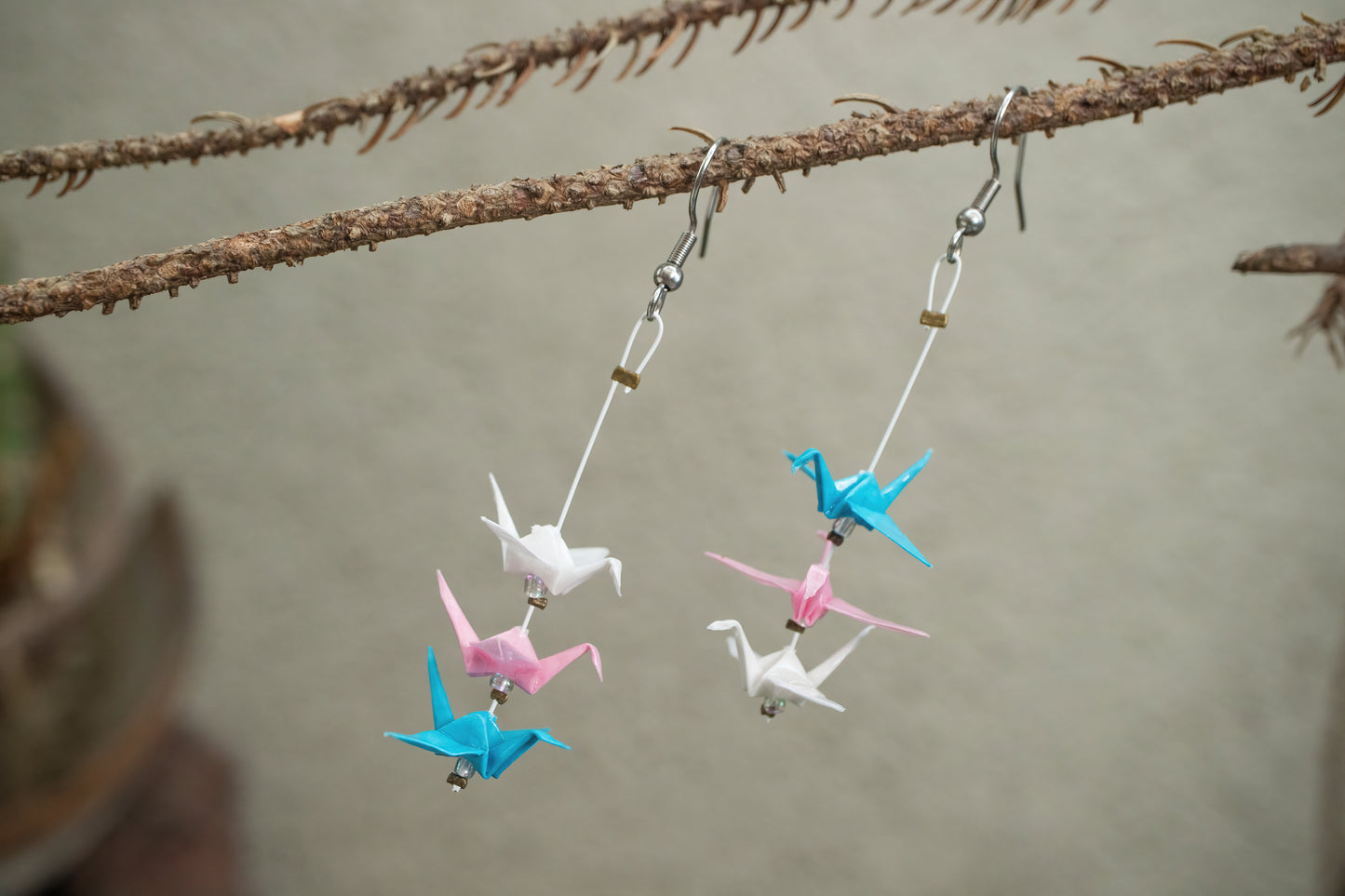 Trans Mini Crane LGBTQ Origami Earrings