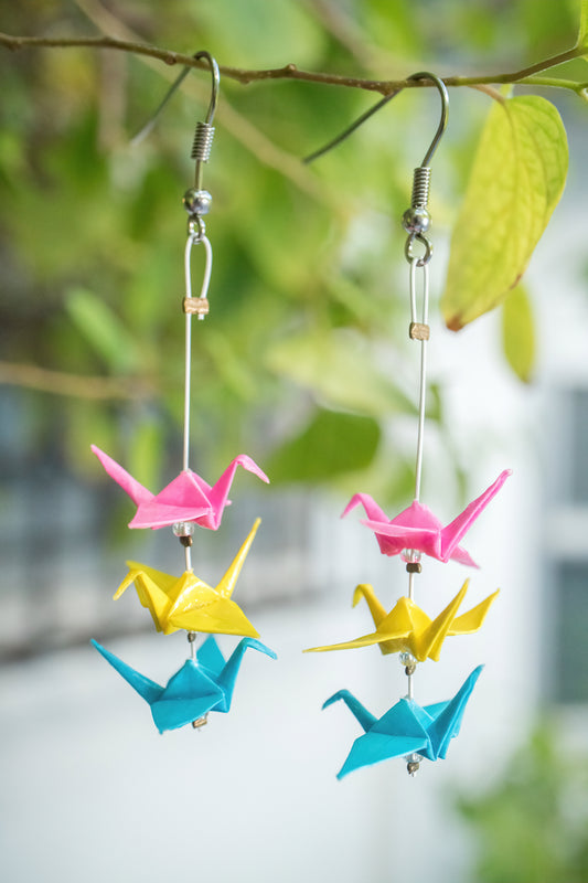 Pansexual Mini Crane LGBTQ Origami Earrings