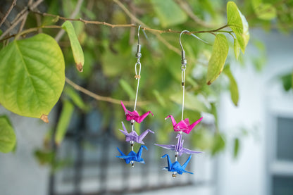 Bisexual Mini Crane LGBTQ Origami Earrings – detail view | Leverras Art