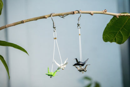 Agender Mini Crane LGBTQ Origami Earrings – detail view | Leverras Art