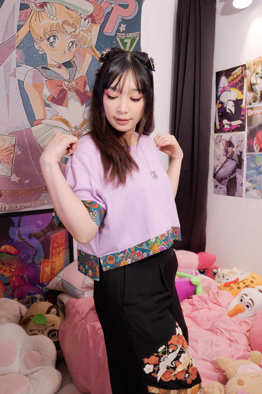 Croptop T-Shirt Boxy Fit with Traditional Japanese Fabric