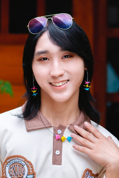 Pansexual Mini Crane LGBTQ Origami Earrings