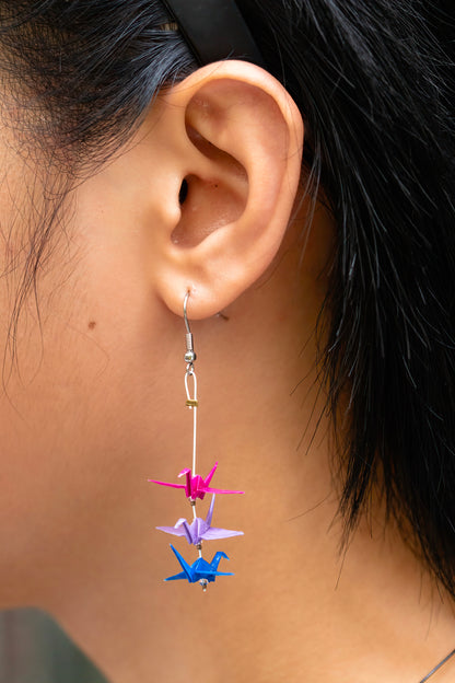 Bisexual Mini Crane LGBTQ Origami Earrings – detail view | Leverras Art
