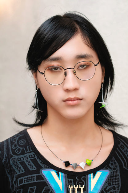 Agender Mini Crane LGBTQ Origami Earrings – detail view | Leverras Art