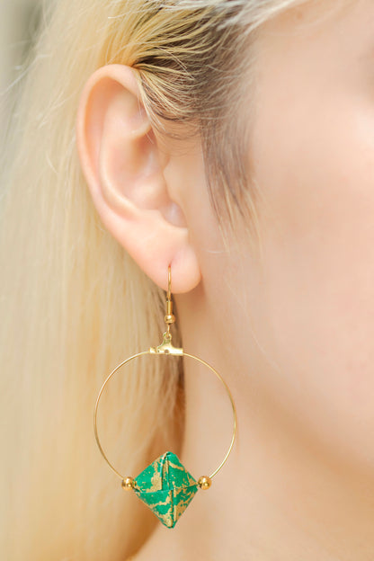 Sonobe Origami Green Creole Earrings