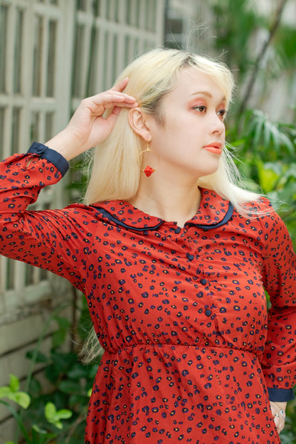 Sonobe Origami Red Creole Earrings