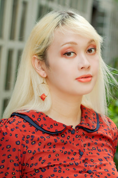 Sonobe Origami Red Creole Earrings