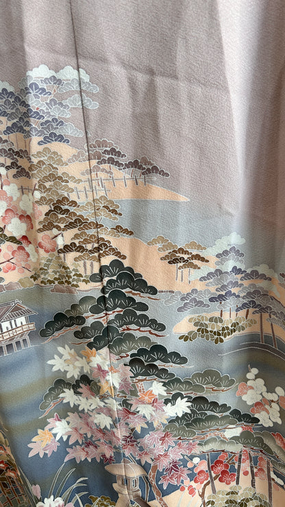 Wrap Skirt Upcycled Kimono Lavender Landscape