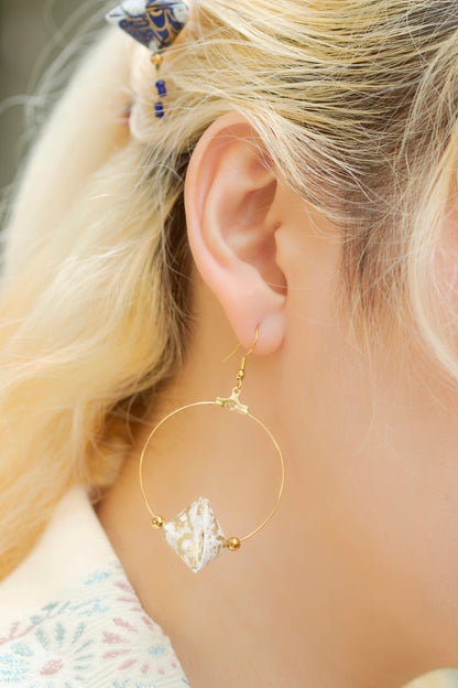 Sonobe Origami White Creole Earrings