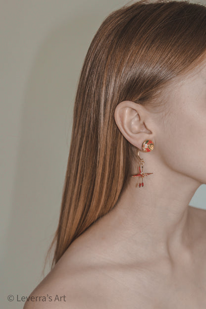 Crane Origami with Cabochon Earrings