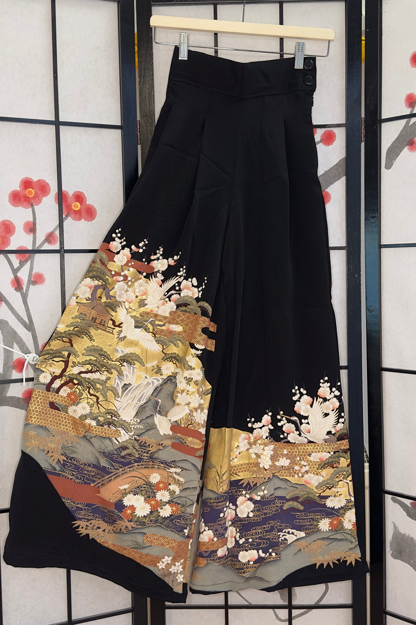 Palazzo Pants (Waist 58-66 cm) Upcycled Kimono Black