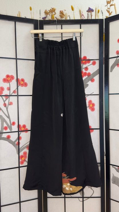 Palazzo Pants size XS(Waist 58-66 cm) Upcycled Kimono Black
