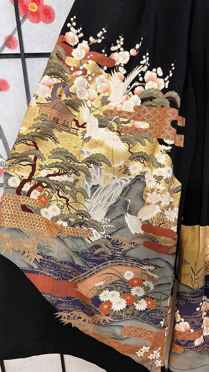Palazzo Pants size XS(Waist 58-66 cm) Upcycled Kimono Black