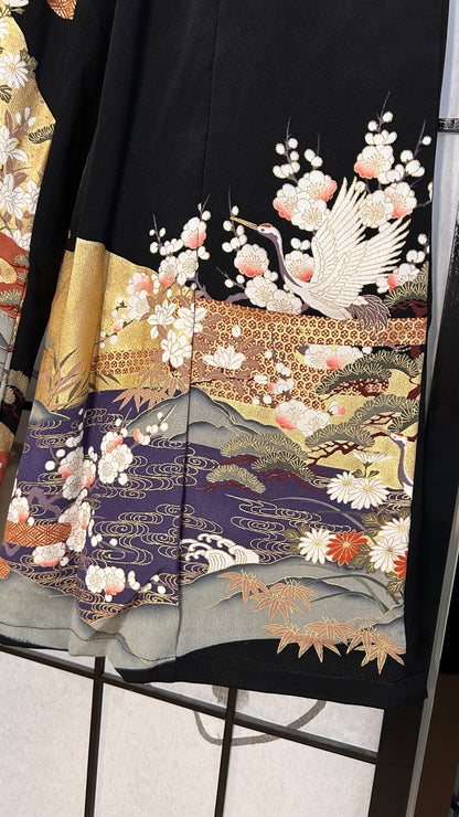 Palazzo Pants size XS(Waist 58-66 cm) Upcycled Kimono Black